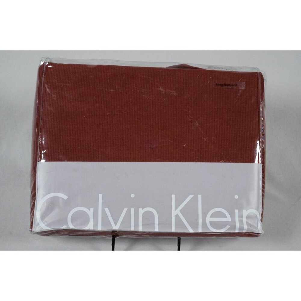Calvin Klein King Bed Skirt Baby Waffle Pattern Burgundy Burnt Sienna 78x80x15"